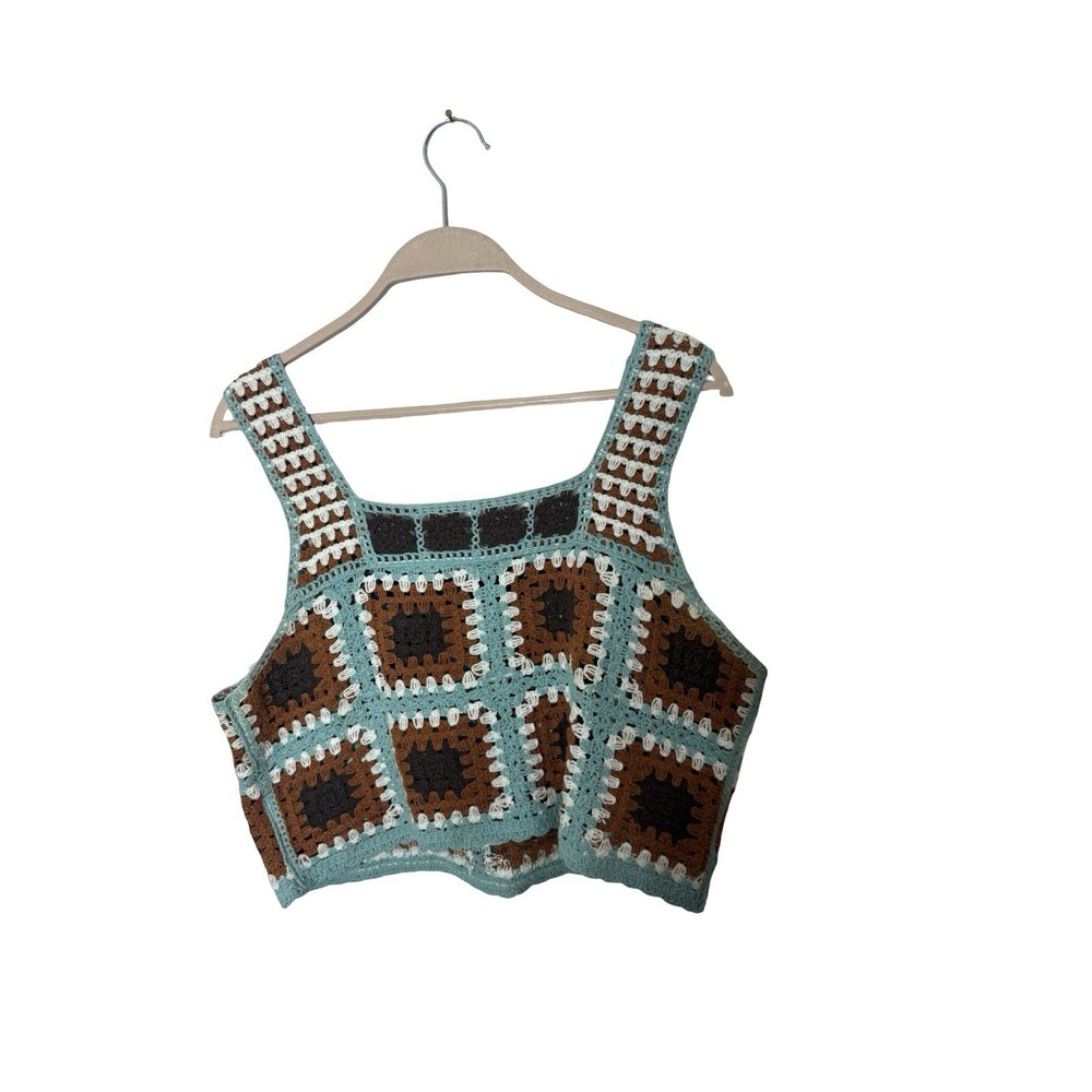 Ultra Pink granny square crochet cropped sweater top size large‎ womens